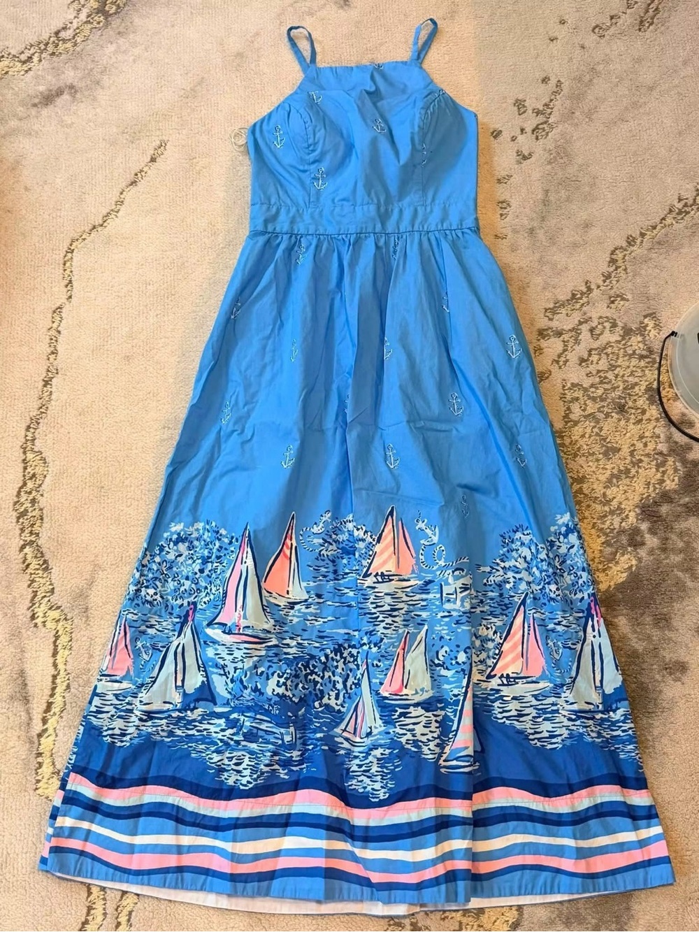 EUC Lilly Pulitzer Blue Nautical Sailboat Maxi Dress Sz 2